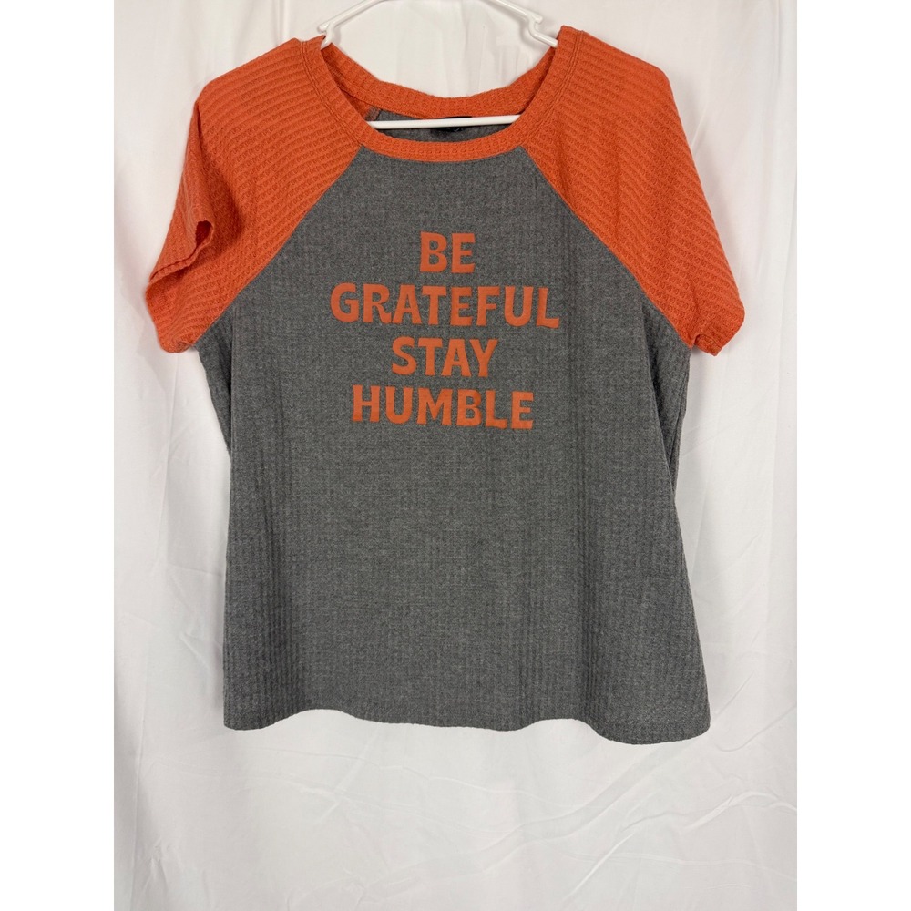 Torrid Be Grateful Stay Humble Waffle Knit Raglan Tee Grey Orange Size 0